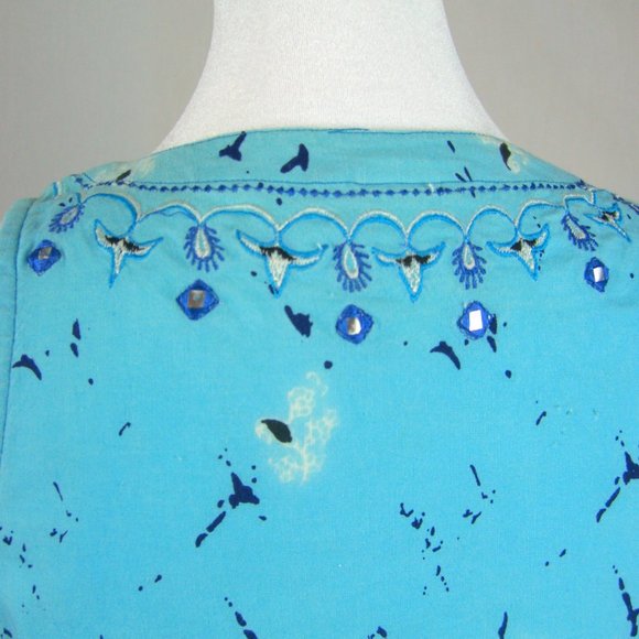 Blue Shift Sleeveless Dress Embroidered with Mirrored Squares Med Urban Safari - Picture 5 of 6